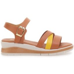 Sandali marroni e gialli con fibbia e sottopiede in vera pelle Bio Up 406 38