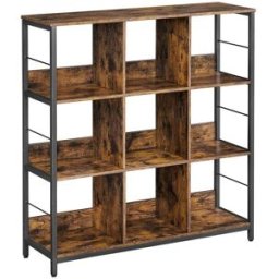 VASAGLE Libreria Scaffale con Ripiani Aperti per Soggiorno Studio Cucina Camera da Letto, Marrone Vintage + Nero / 9 Scomparti (30P x 100l x 103,1H cm)