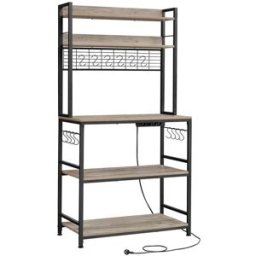 VASAGLE Scaffale da Cucina con Prese Ganci per Microonde, Greige + Nero / 40 x 80 x 170 cm