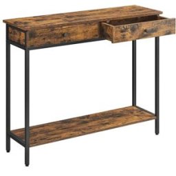 VASAGLE Tavolo da Ingresso con 2 Cassetti, Marrone Vintage, Nero