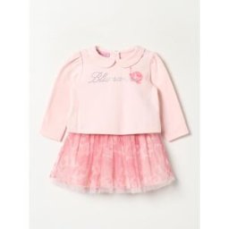 Blumarine Coordinato in cotone con logo di strass Rosa Taglia 6M