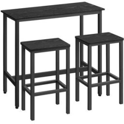 VASAGLE Set di Tavolo da Bar e 2 Sgabelli Marrone Vintage, Nero Ebano + Nero Inchiostro