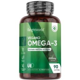 WeightWorld Omega 3 Vegan 2000 mg 90 Softgel 3 Mesi di Fornitura Integratore di Omega 3 da Olio di Alghe con DHA ed EPA Supporto per Cuore e Mente
