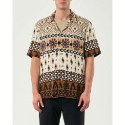 Camicia mezza manica Paul Baker in fantasia etnica panna beige e marrone