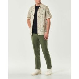 Pantalone chino Paul Baker verde militare in misto lino e cotone stretch