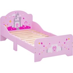 Homcom Letto per Bambini con Spondine di Sicurezza in Legno per Cameretta, Lettino per Bimbi da 3-6 Anni, 143x73x60cm, Rosa Aosom
