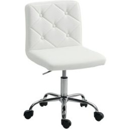 Homcom Sedia da Ufficio Regolabile con Rivestimento a Bottoni, in Pelle PU, Schiuma e Acciaio, 44x50x78-88 cm, Bianco Aosom Italy