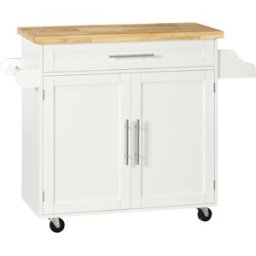 Homcom Carrello da Cucina Servizio Isola Cucina, 1 Portaspezie, 1 Porta Asciugamani, 109 cm x 40 cm x 89 cm, Bianco