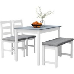 Homcom Insieme di sedie, Set da pranzo 4 pezzi, 1 Tavolo, 1 Panca, 2 Sedie, Grigio + Bianco