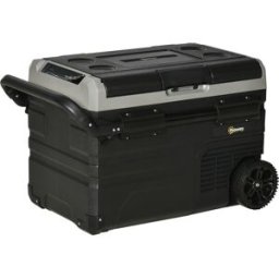 Outsunny Box Frigo Auto 40L con Illuminazione a LED Compressore Frigorifero da Auto con Manici Ruote Trasporto Barca Camper Viaggi 12/24V DC e 110-240V AC Nero+Grigio