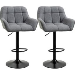 Homcom Set di 2 Sgabelli da Bar dal Design Retrò Regolabili in Altezza Ecopelle Effetto Lino Grigio + Nero