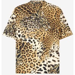 Roberto Cavalli T-shirt In Cotone Con Stampa Maculata - Male T-shirt E Polo Marrone Chiaro XL