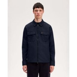 Giacca overshirt Fred Perry blu in tessuto crinkle