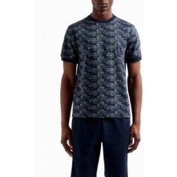 T-shirt EA7 blu in puro cotone con logo scritta all over