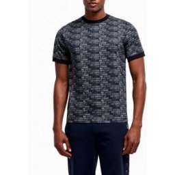 T-shirt EA7 nera in puro cotone con logo scritta all over