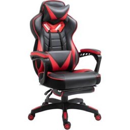 Vinsetto Sedia da Ufficio Ergonomica, Sedia da Gaming, Sedia Girevole con Poggiapiedi retraibile e Schienale Regolabile in Schiuma, Pelle PU e Metallo, Nero e Rosso, 65 x 70 x 118,5-128,5 cm