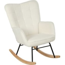 Homcom Poltrona Dondolo in Berbervlies con Braccioli, Poltrona Ergonomica con Scivoli in Legno, per Soggiorno, Camera da Letto, Bianco