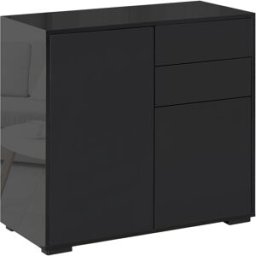 Homcom Armadio contenitore con 2 cassetti, 2 ante, con sistema di sicurezza anti-ribaltamento, per soggiorno, camera da letto, 79 x 36 x 74 cm, Nero