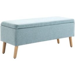 Homcom Panca con Contenitore Panca Imbottita Effetto Lino, Baule con Gambe in Legno, Panca Contenitore per Soggiorno Camera da Letto Ingresso 110 x 39 x 45 cm, Verde Chiaro