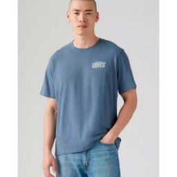 Levis T-shirt mezza manica Levi's avio con logo vintage piccolo sul petto e maxi sul retro