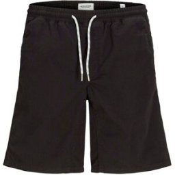 Bermuda Jaiden Jack & Jones nero regular-fit in tessuto fiammato di puro cotone con coulisse ed elastico inserito
