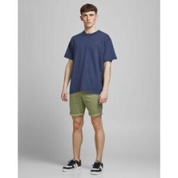 Bermuda chino Bowie Jack & Jones verde salvia in gabardina di cotone stretch con risvolto
