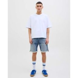 Bermuda Rick Jack & Jones loose-fit in denim di cotone e viscosa stretch lavaggio chiaro con baffature