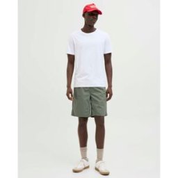 Bermuda Jaiden Jack & Jones verde militare regular-fit in tessuto fiammato di puro cotone con coulisse ed elastico inserito