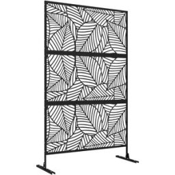 Outsunny Separé Divisorio da Esterno Decorativo e Traliccio per Piante, Design a Foglie, 122x45x198 cm, Nero Aosom Italy