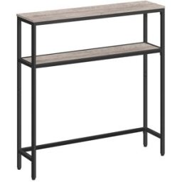 VASAGLE Tavolino da Divano con Borsa Portaoggetti e Ruote Piroettanti, Greige Melange + Nero Inchiostro / 80l cm