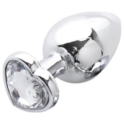 Sunfo - plug anale in metallo con pietra a forma di cuore (argento-bianco)