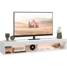 Homcom Mobile TV sospeso murale con illuminazione LED per TV fino a 75 pollici, ripiani, 180L x 40l x 30H cm, bianco