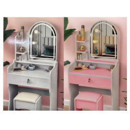 Trade Shop - Toilette Postazione Trucco Con Sgabello Moderno Specchio Con Luce Led Touch 2 Colori -