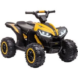 Homcom Quad Elettrico per Bambini 12V, 2 Velocità, Ruote Larghe con Sospensioni e Fari LED, Età 3-5 Anni, Giallo Aosom