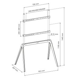 Staffa Pavimento Per Tv 55-86 Load 60Kg 600X400 Bianco Metal