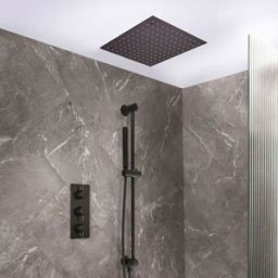 HudsonReed Sistema Doccia con Miscelatore Termostatico con Soffione ad Incasso e Asta Saliscendi con Doccetta - Nero (2 Vie) - Otto