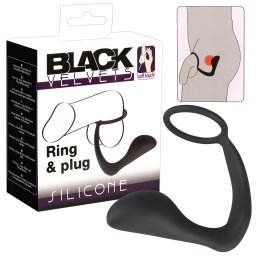 Black Velvets - plug anale con anello pene - silicone nero
