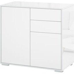 Homcom Credenza Multifunzione Moderno con mensole regolabili, 2 Cassetti e 2 Ante a Pressione, linee contemporanee, Bianco Opaco Aosom Italy