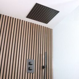 HudsonReed Sistema Doccia con Miscelatore Termostatico con Deviatore, Soffione da Incasso da 400mm e Doccetta (2 Vie) - Nero - Preto