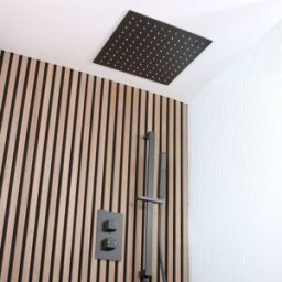 HudsonReed Sistema Doccia con Miscelatore Termostatico con Deviatore, Soffione da Incasso da 400mm e Asta Saliscendi con Doccetta (2 Vie) - Nero - Preto