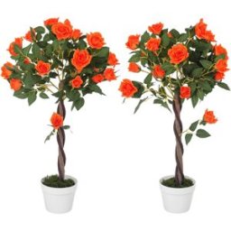 Outsunny Pianta Finta di Camelia da 21 Fiori con Vaso Riempito in Cemento e Muschio, Ø18x90 cm, Arancione Aosom Italy