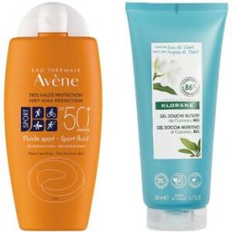 Avene Eau Thermale Avène Fluido Sport protezione molto alta SPF50+ Klorane Gel Doccia Nutritivo al Cupuaçu BIO 1 pz Set