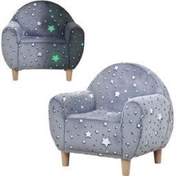 Aiyaplay Poltrona per Bambini con Design a Stelle che Brillano al Buio in Velluto, 55x40x55 cm, Grigio Aosom Italy
