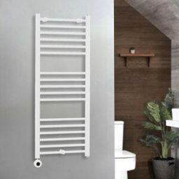 HudsonReed Scaldasalviette Elettrico con Elemento Riscaldante Termostatico con Presa Elettrica - 1200mm x 500mm - Bianco – Ive - ECOSO by Hudson Reed