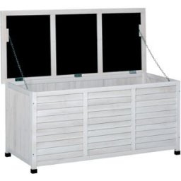 Outsunny Panca Contenitore in Legno di Abete, Cassapanca da Esterno con Piedini Antiscivolo 127x56x60cm Bianco Aosom