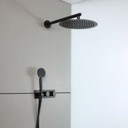 HudsonReed Sistema Doccia con Miscelatore Termostatico con Deviatore, Soffione e Doccetta (2 Vie) - Nero - Lune
