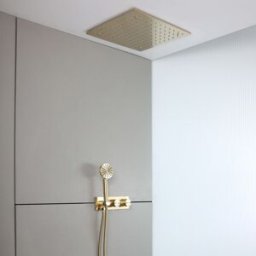 HudsonReed Sistema Doccia con Miscelatore Termostatico con Deviatore, Soffione ad Incasso e Doccetta (2 Vie) - Oro Satinato - Lune