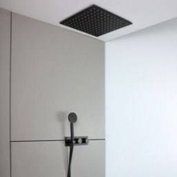 HudsonReed Sistema Doccia con Miscelatore Termostatico con Deviatore, Soffione ad Incasso e Doccetta (2 Vie) - Nero - Lune