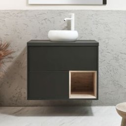 HudsonReed Mobile Bagno Sospeso 800mm Grigio Nero Con Lavabo Appoggio Bianco Chalk - Hoxton