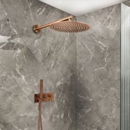 HudsonReed Sistema Doccia con Miscelatore Termostatico con Deviatore, Soffione e Doccetta (2 Vie) - Rame Satinato - Otto